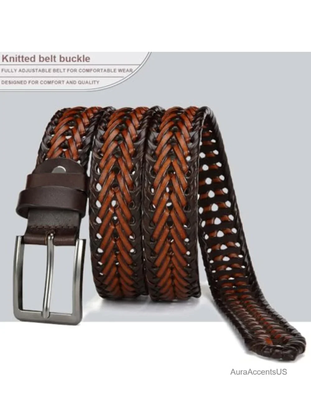 Leather Braided Belt for Men Golf Casual Woven Belt Adjustable Zinc Alloy Buckle